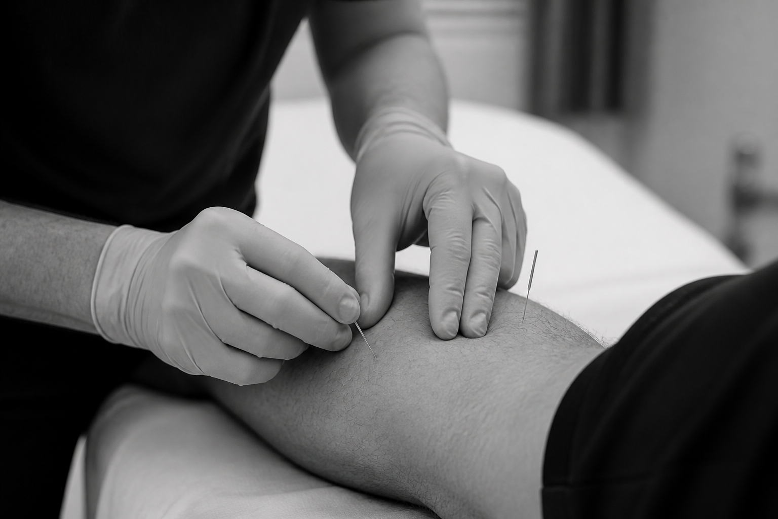 Dry needling IMS treatment on a lower leg
